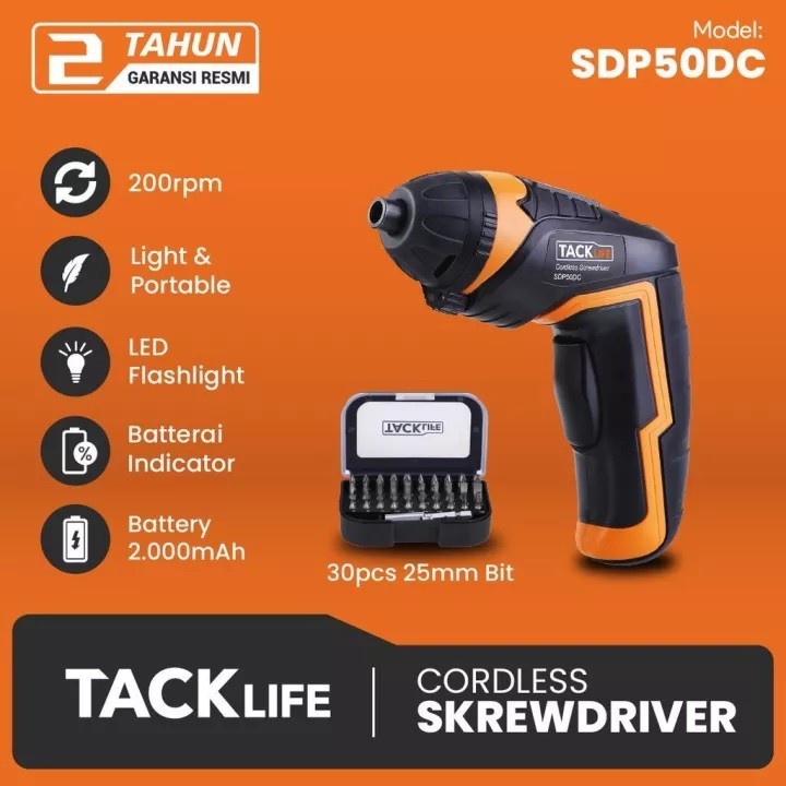 TACKLIFE SDP50DC - Rechargeable Cordless Electric Screwdriver 30 Bits