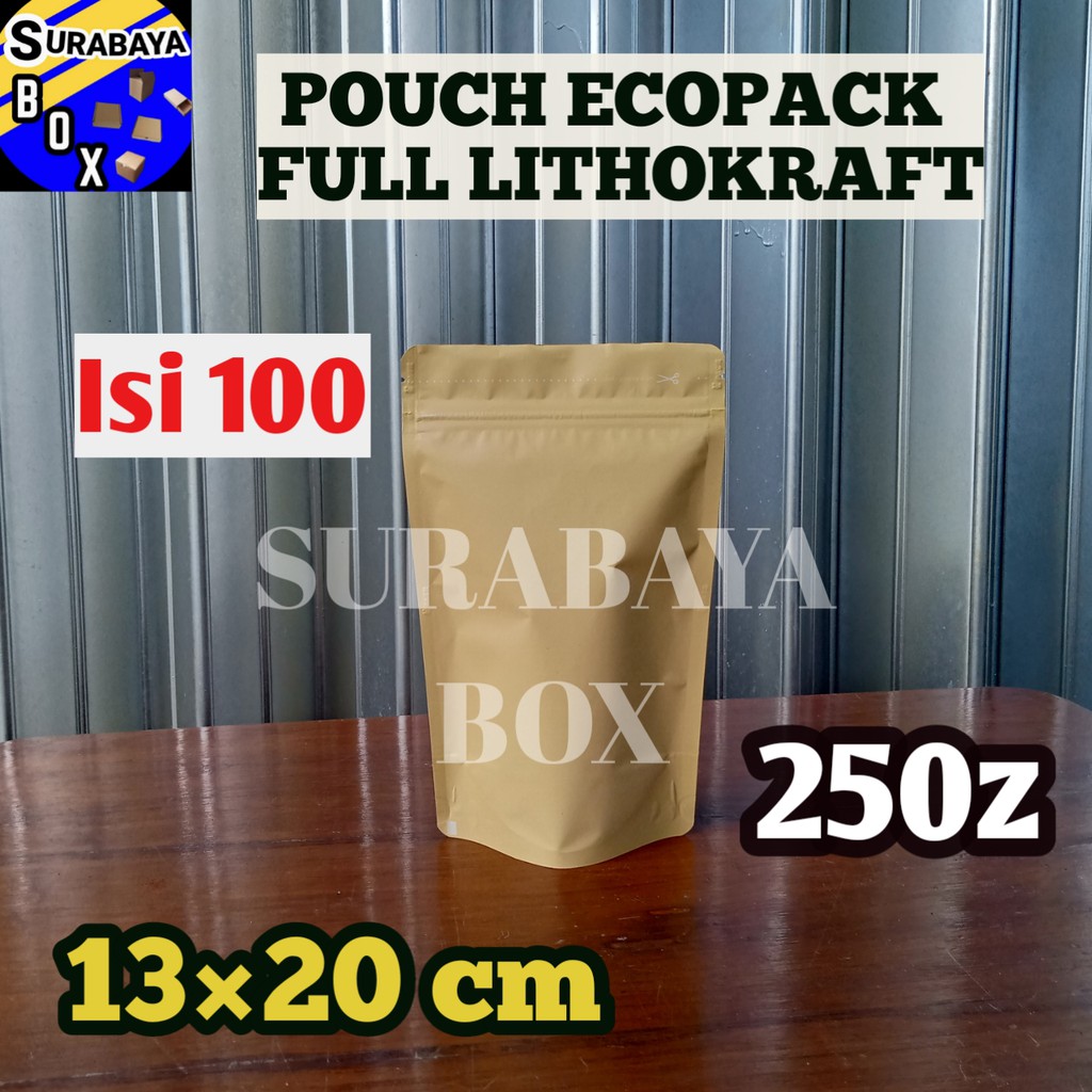 ISI 100 Standing Pouch Ecopack 250gr Kemasan Kopi Plastik klip KPACK