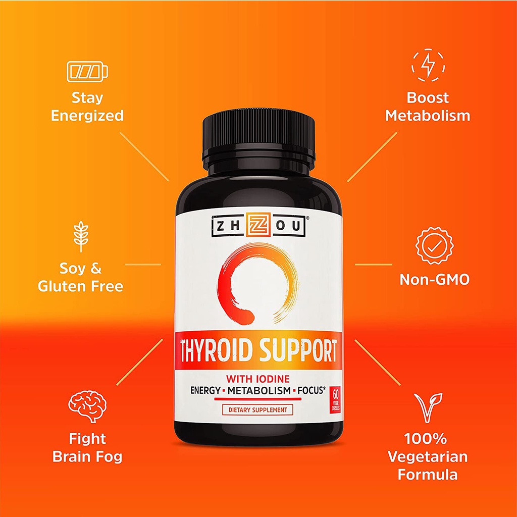 Zhou Thyroid Support with Iodine Complex Energy Metabolism Focus 60 Vegetarian Caps