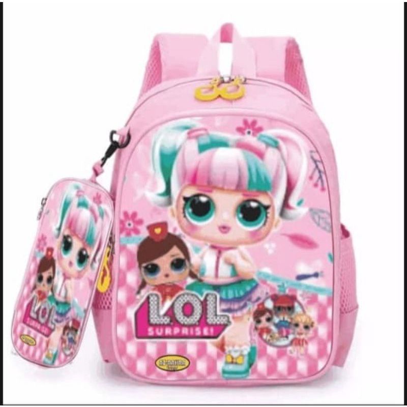 Tas Ransel Anak Cewek Motif LOL - Free Tempat Pensil Tas Ransel Sekolah