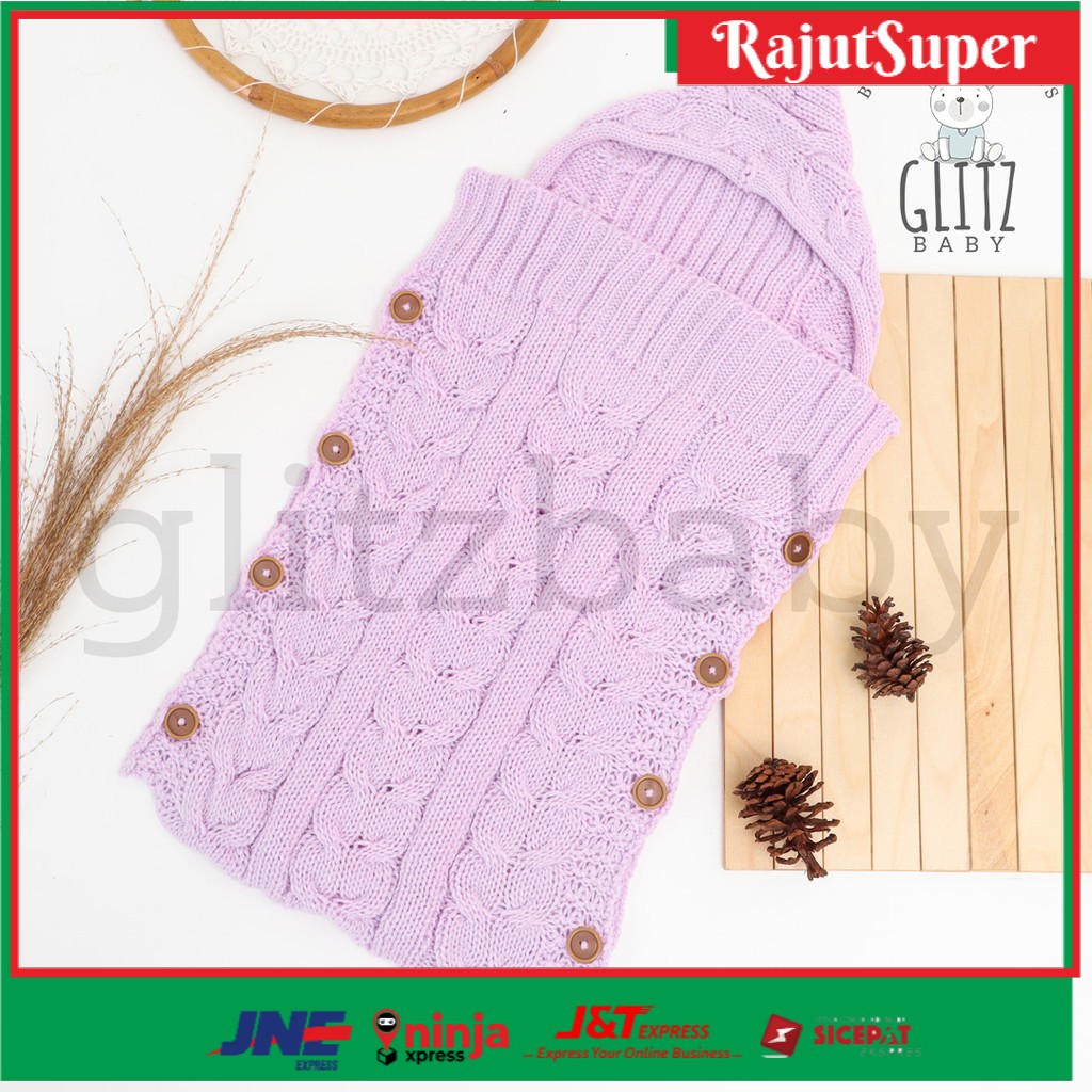 selimut bayi bedong instan topi rajut kupluk newborn sleeping bag lembut Glitzaksesoris GlitzBaby