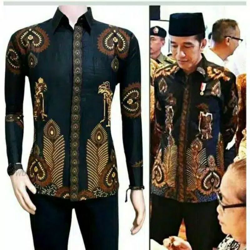 Batik Pria Lengan Panjang Batik Nafan motif Jokowi Wayang Size M L XL XXL Reguler