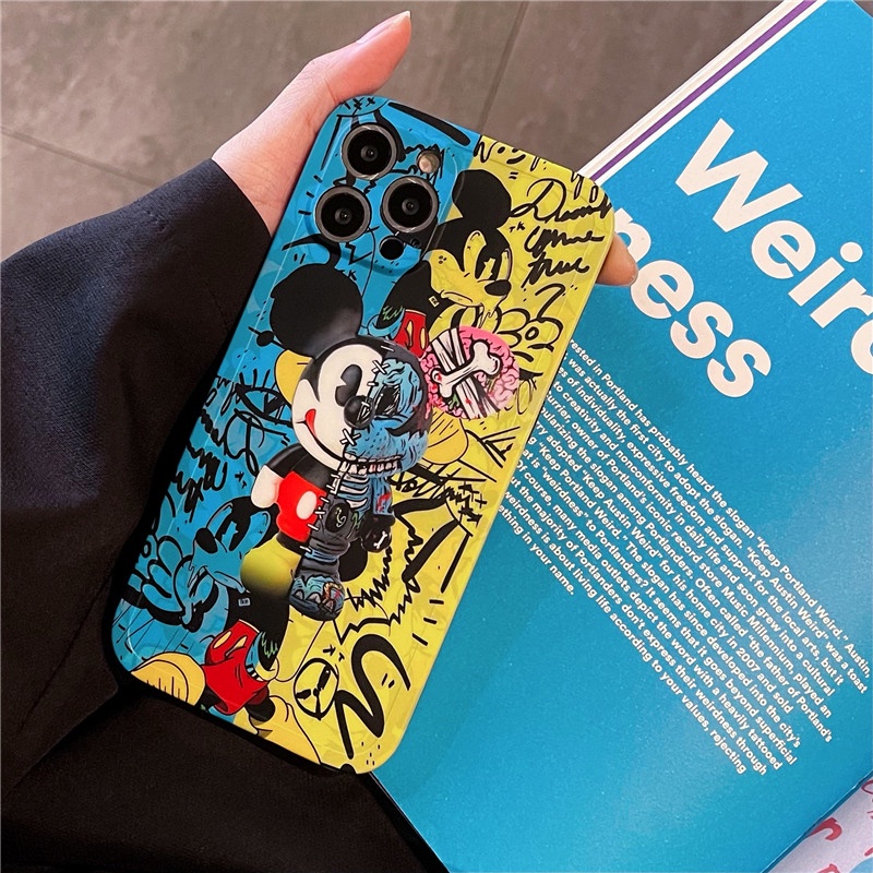 Graffiti Mickey Phone case  iPhone 7 8 Plus 12 11 8 X XR XS MAX 13 11pro 12 pro Max SE 2020 Straight edge Matte Soft TPU Cover