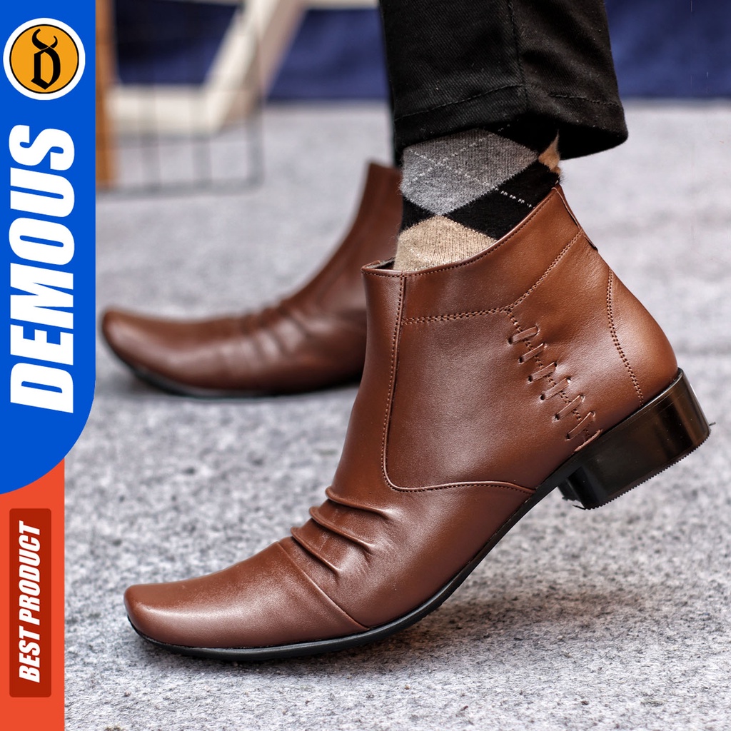 Sepatu Pantofel Pria Sepatu Formal Pria Kulit Asli Zipper Sepatu Pantopel Hitam Kerja Kantor DEMOUS BADAMI