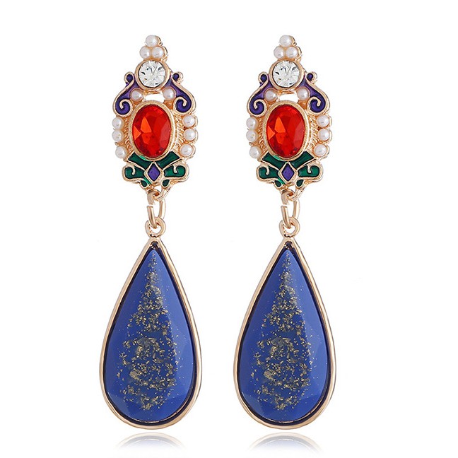 LRC Anting Tusuk Fashion Multi-color Waterdrop Shape Decorated Earrings