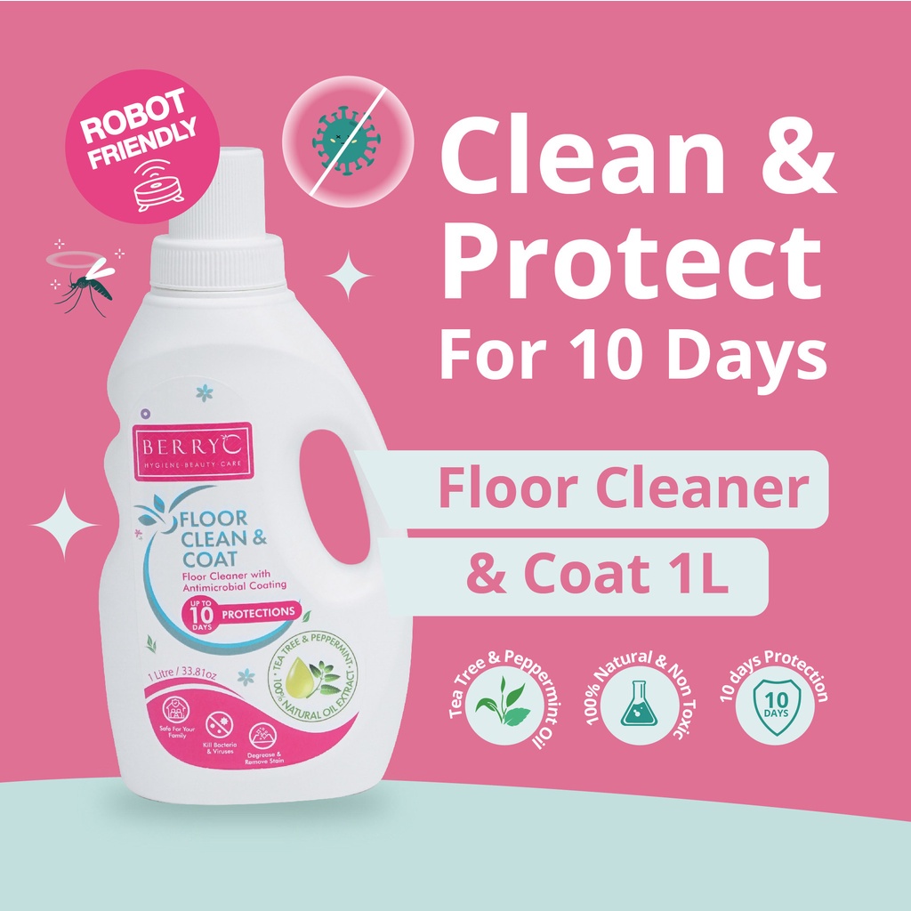 BERRYC-BERRYC FLOOR CLEANER &amp; COAT PEMBERSIH LANTAI MANUAL / ROBOT AUTOMAGTIC PAPERMINTBEBAS BAKTERI 10 HARI - 1LITER