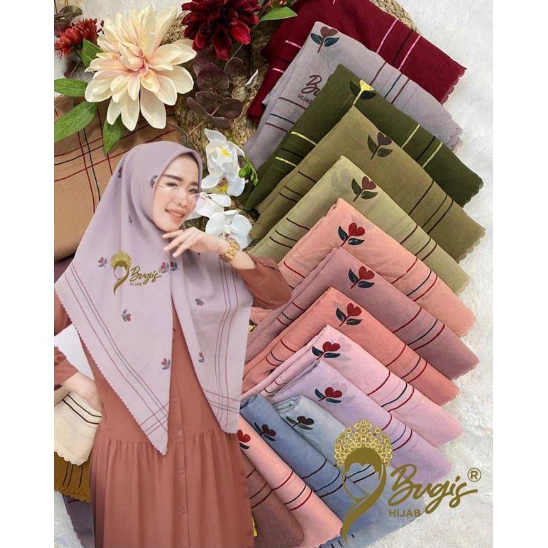 Jilbab segiempat bunga tulip by Bugis Hijab Original
