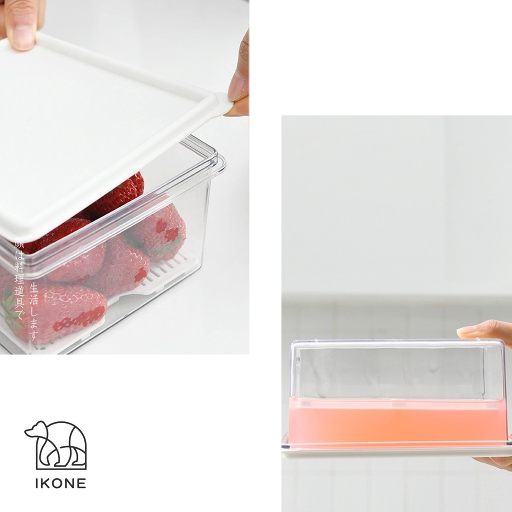 【IKONE】OGA Kotak Kontainer tempat Penyimpanan Makanan Kulkas Daging Sayur Buah Cabai Fridge Freezer Storage Box bening Putih Estetik Transparan Multi Fungsi Tupperwear Saringan Container Box Drainer Serbaguna Organiser Box