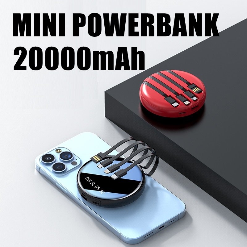 Mini Power bank Fast Charging Kapasitas Nyata Powerbank 20000mAh 3 input 4 output LED Power Display Mini Design cocok untuk  Xiaomi / OPPO / VIVO / Huawei / Samsung / IPHONE