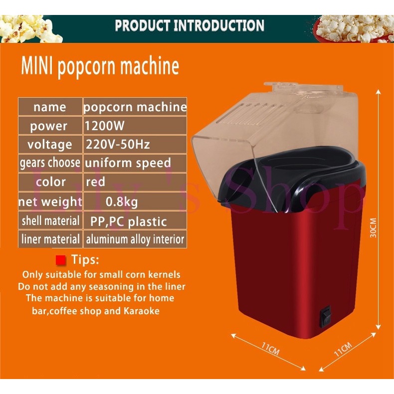 Minijoy Mesin Electric Popcorn Maker Hot Air Corn Machine 25x11x16 CM