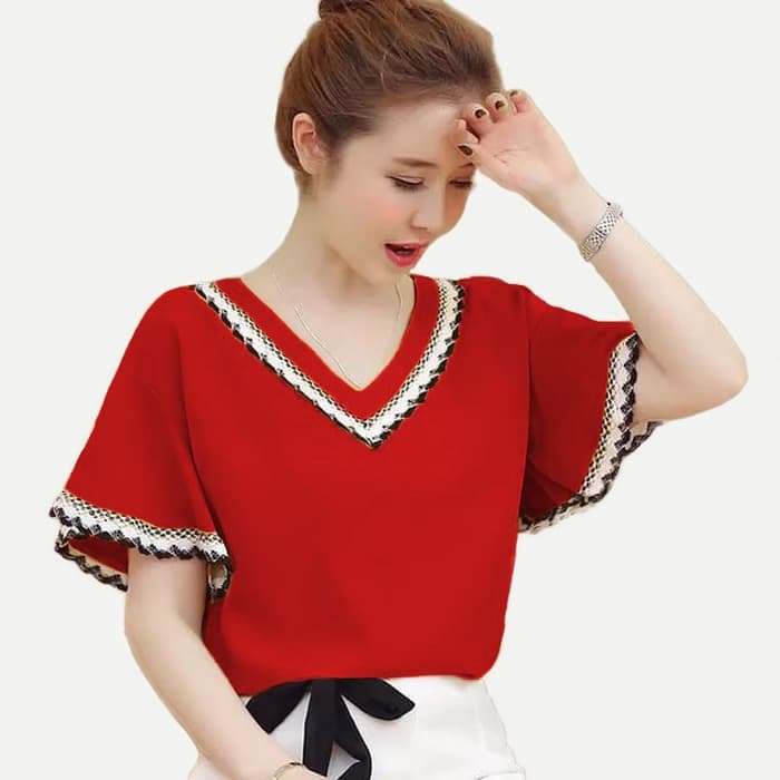 Baju atasan blouse Wanita gaya Korea Cantik Terbaru - Kuning XL