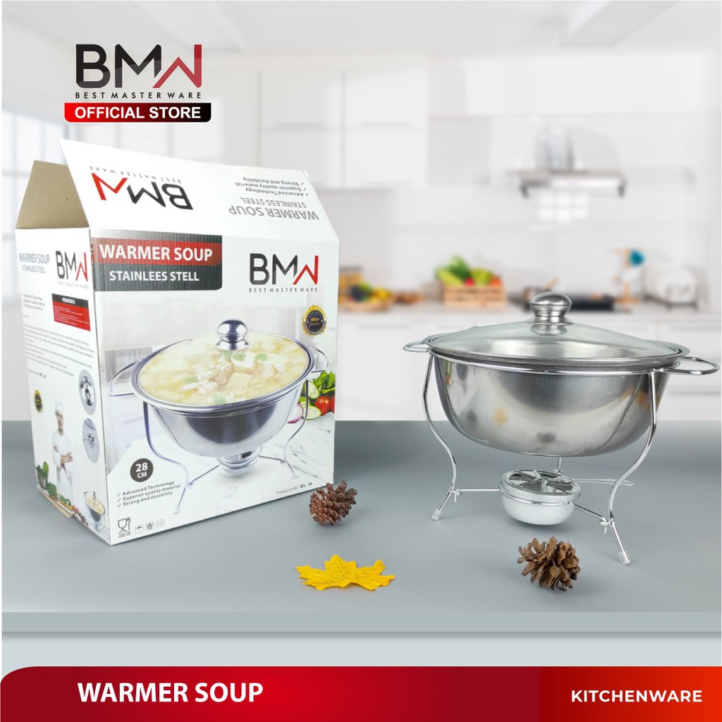 BMW Kitchen Ware - Warmer Soup Bulat Tempat Saji Sayur Prasmanan Chafing Dish Stainless Steel