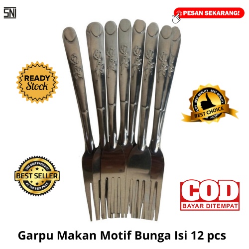 [BISA COD] PROMO Garpu Makan Motif Ukiran Bunga Isi 12 pcs Stainless Tebal Anti Karat Berkualitas