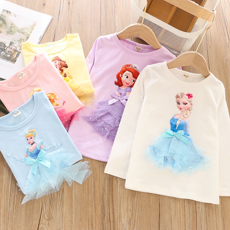 GADIS KEMEJA LENGAN PANJANG 3D KATUN ELSA FROZEN TOP KEMEJA PUTRI DISNEY BLUS ANAK PEREMPUAN T-SHIRT GADIS FASHION PAKAIAN