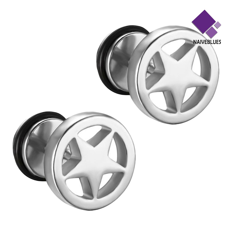 Anting Stud Bentuk Bintang Barbell Bahan Stainless Steel Gaya Punk Untuk Pria Dan Wanita