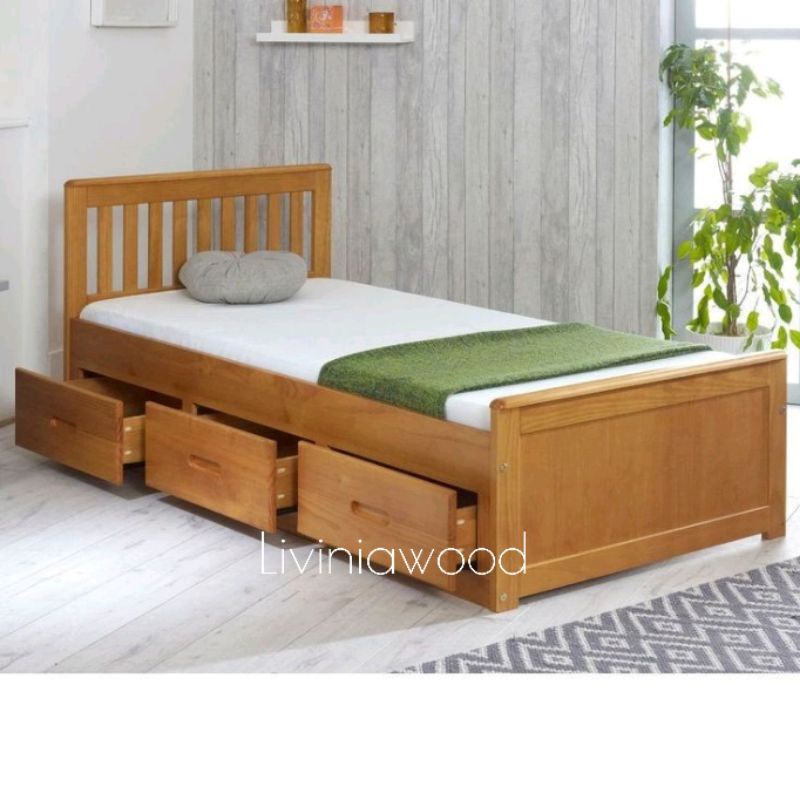 Dipan tempat tidur anak kayu jati minimalis, tempat tidur laci 120x200