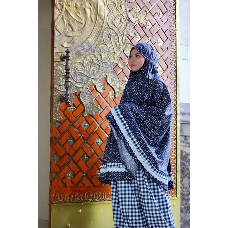 MUKENA KATUN JEPANG RENDA KATUN MARWAH MELATI NAVY