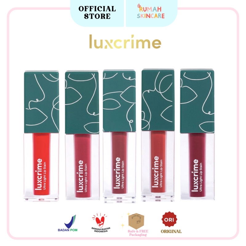 LUXCRIME - Ultra Light Lip Stain BPOM (Glasstonberry | Flamingo | Rose Sand | Apricot | Amber)