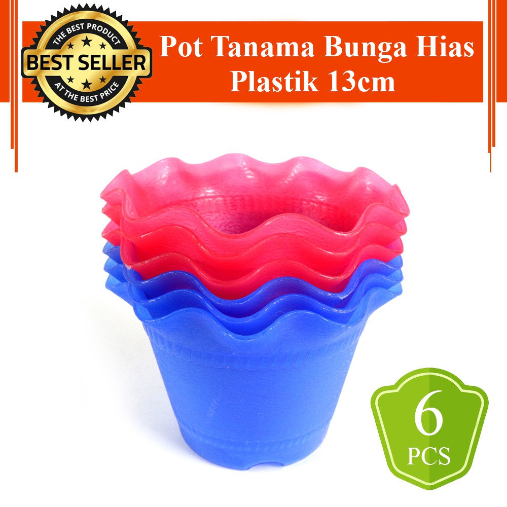 6 pcs Mercury Pot Bunga Cantik Plastik 13cm - Random Colour