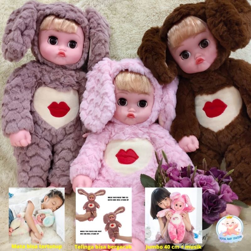 PROMO Mewah! Boneka Bayi Reborn Kelinci 40 cm Gerak Bernyanyi Musik Hadiah Anak Original Super Soft