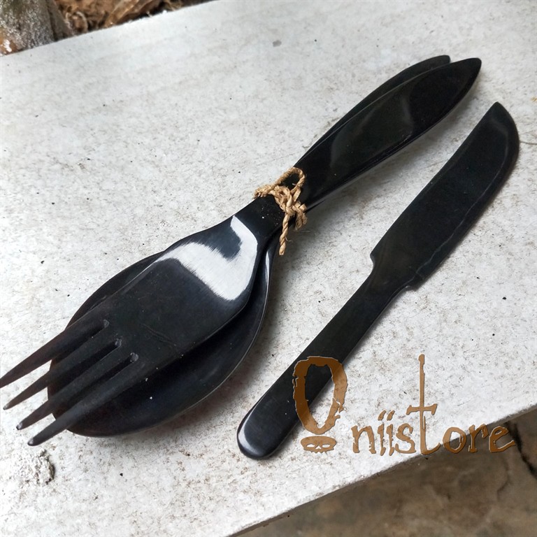 Set Sendok garpu pisau handmade bahan tanduk kerbau asli/sendok makan set antik export quality