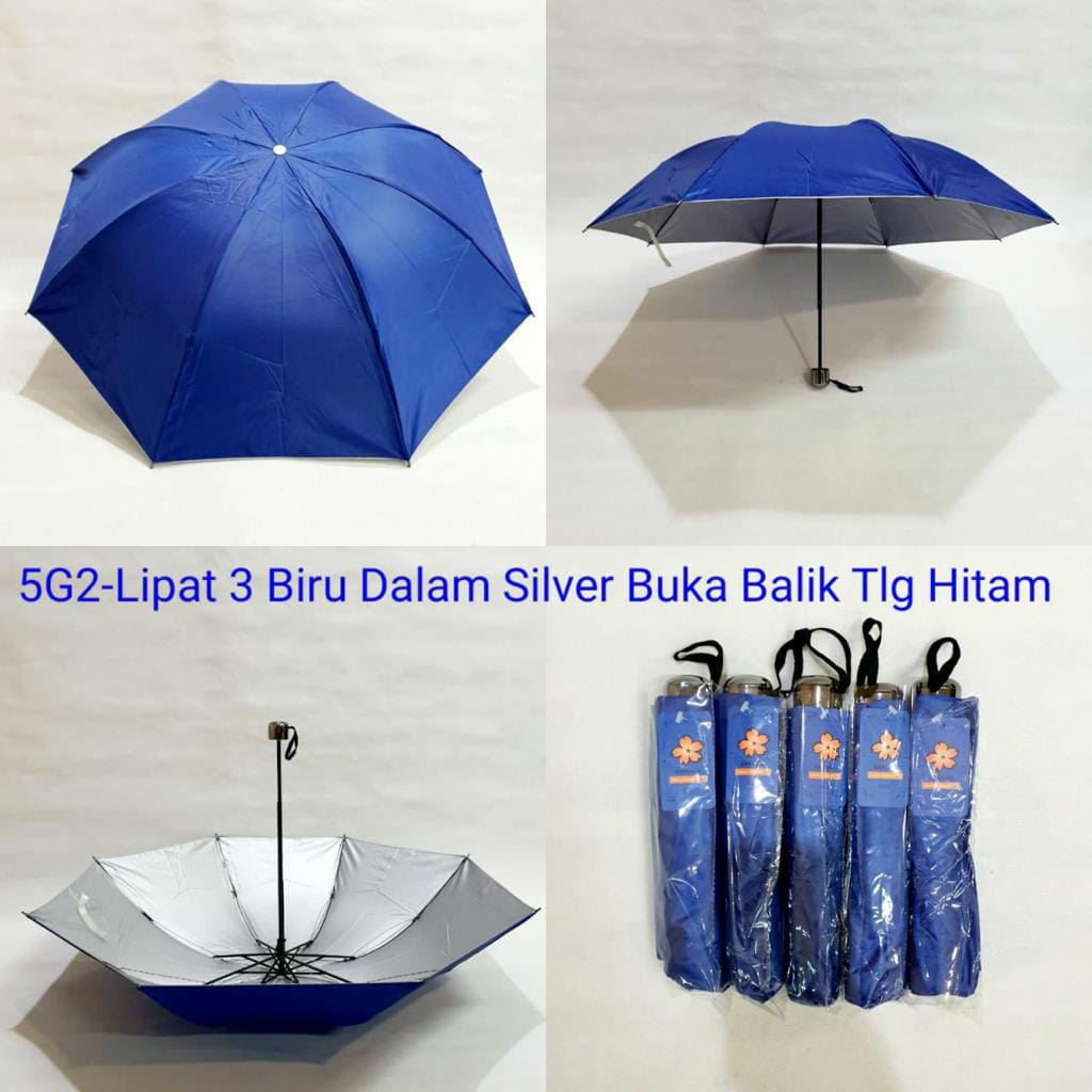 PAYUNG LIPAT 3 POLOS DALAM WARNA KUNING SILVER SAKURA 5G