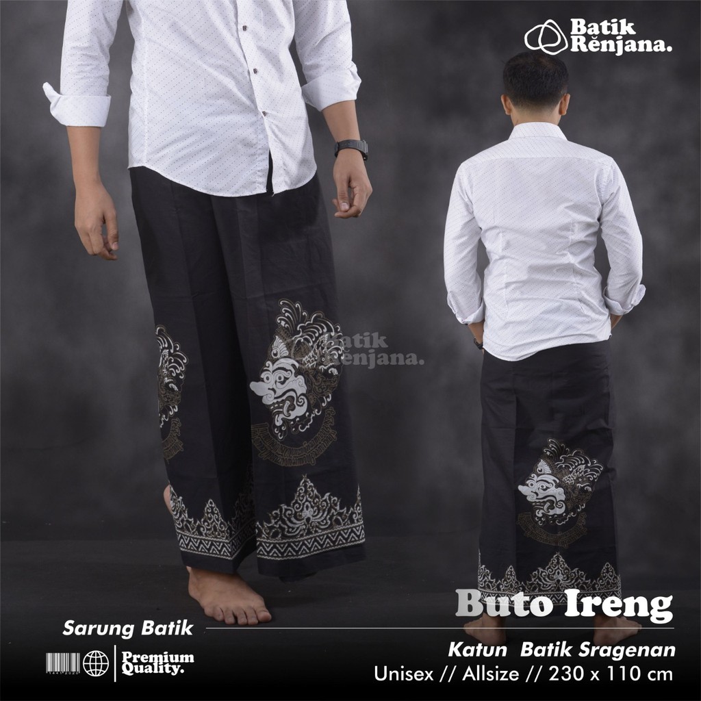 BUTO IRENG Sarung Batik Pria Cowok Dewasa Premium Motif Batik Lebaran Asli Solo ALL Size RENJANA