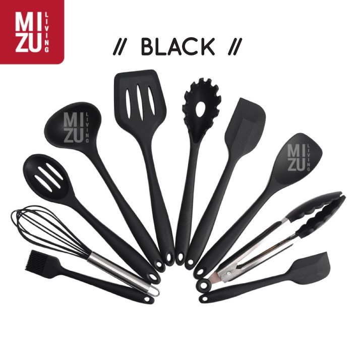 DIECI 10 in 1 SET Silicone Kitchen Utensil Spatula Cooking Set PEFE/PFOA/BPA-Free-BLACK