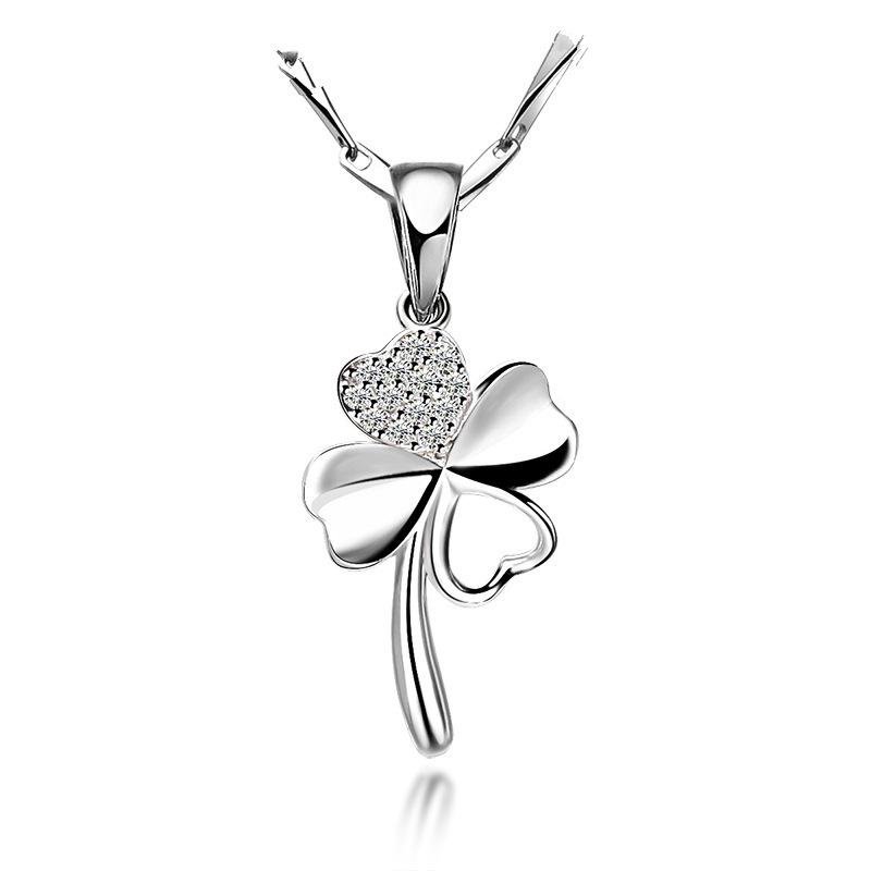 [Ready Stock]Fashion Silver Plated Short Necklace Simple Four-Leaf Clover Pendant