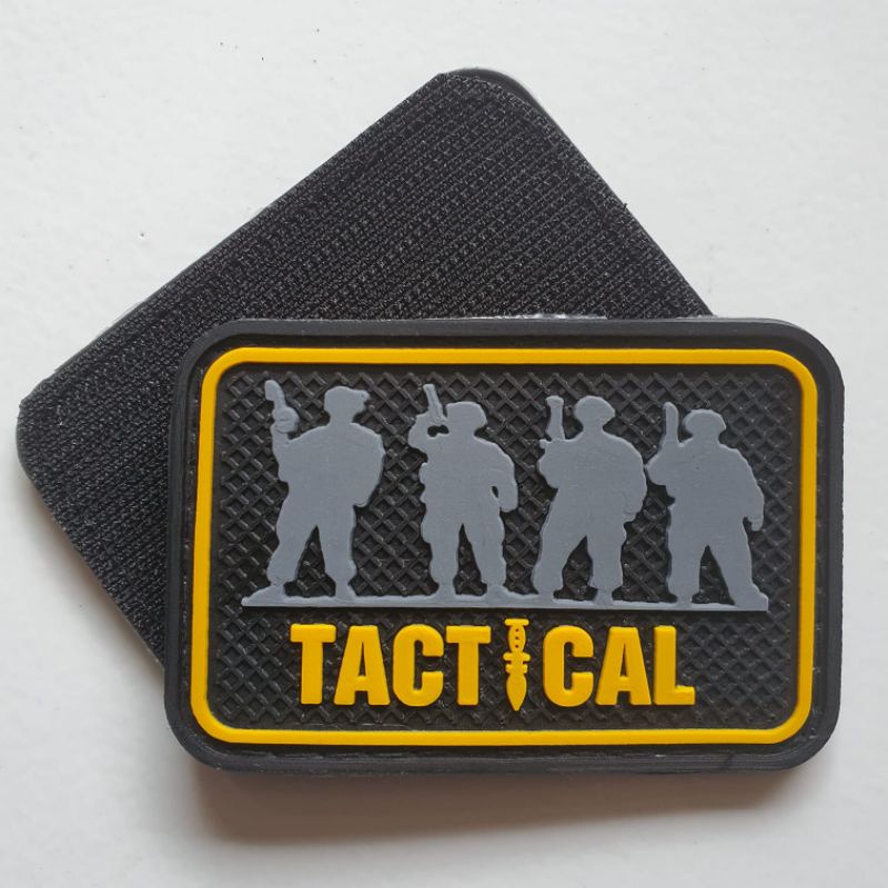 patch rubber logo tactical army lis kuning / rubber patch logo tulisan tactical / tempelan karet velcro