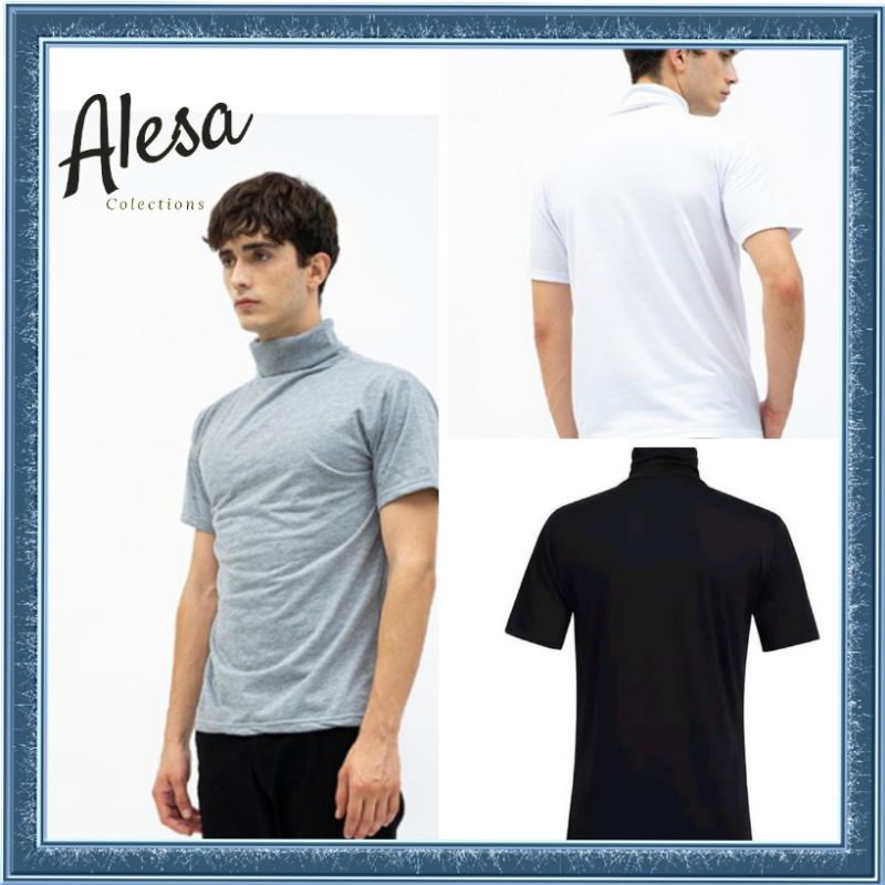 KAOS KERAH TINGGI - Baju Leher Tinggi TURTLENECK pria /Wanita Lengan Pendek
