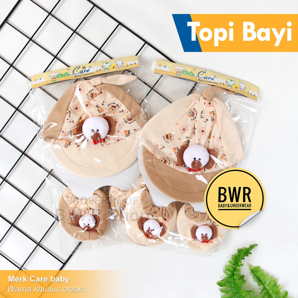 Topi Baby Care Motif 04 CREAM | Perlengkapan Topi Bayi Karakter Lucu - Bwr IX