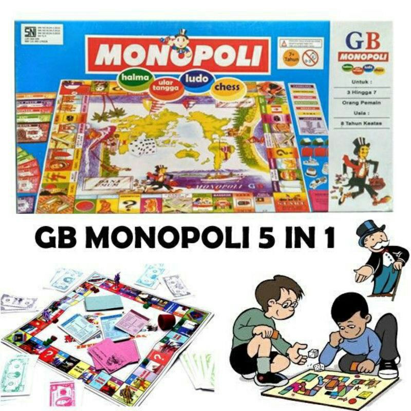 ( BISA COD ) Monopoly 5 In 1 Monopoli, Halma, Catur, Ular Tangga, Ludo Permainan Papan Monopoly 5in1 4in1