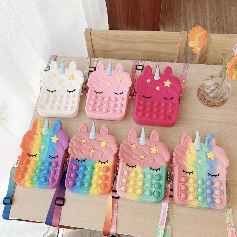 Tas Unicorn Anak Anak Pop it Sling Mini Bag [INCLUDE TALI SLING] [UNICORN / FRUIT / RAINBOW]