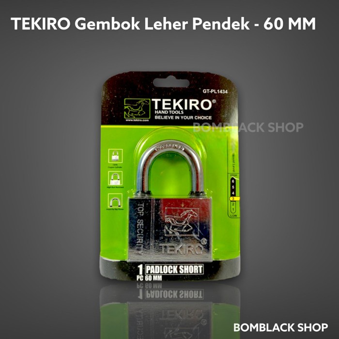 TEKIRO Kunci Gembok Leher Pendek 60mm 60 mm Padlock Short Chrome Putih