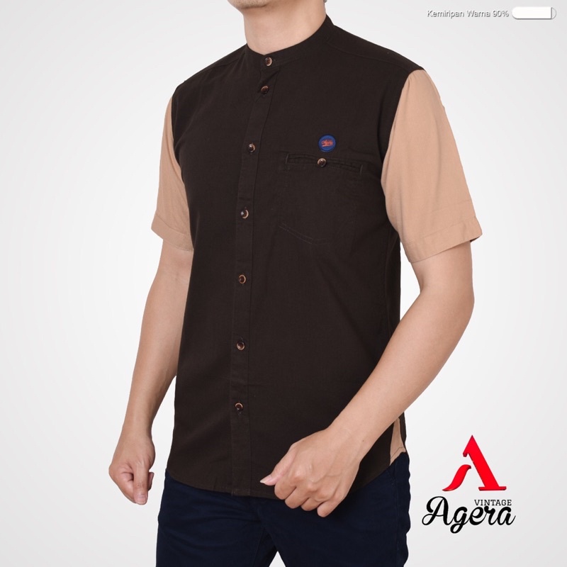 Kemeja Koko KEMKO Lengan Pendek Fashion Kombinasi Warna PREMIUM Original Brand Agera