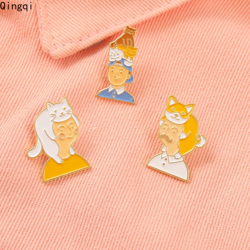 Bros Pin Enamel Bentuk Kartun Hewan Kucing Anjing Lucu Untuk Hadiah Teman