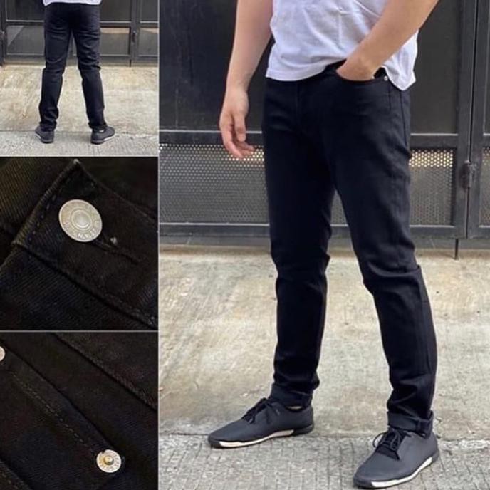 F⚡Ash Sale Celana Jeans Pria☀ Slim Streatch Semi Jeans Black Gu By Uniqlo - Hitam, 28 Barang