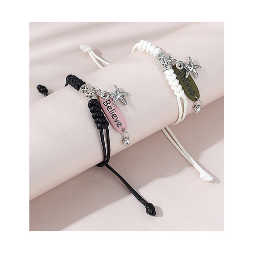 LRC Gelang Tangan Fashion Black+white Little Starfish Bracelet Set Y65673