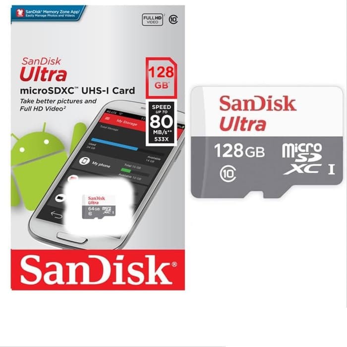 Micro SD Ultra Sandisk CL10 128GB Speed 80MB/S