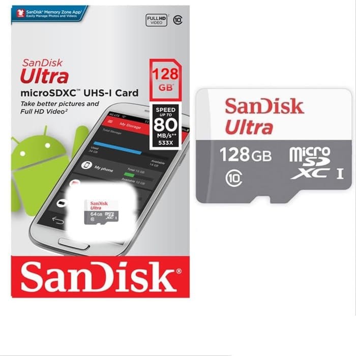 Micro SD Ultra Sandisk CL10 128GB Speed 80MB/S