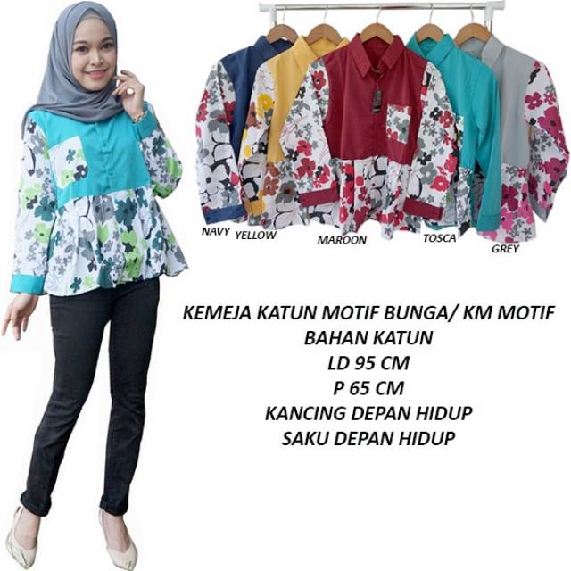 KEMEJA WANITA / KEMEJA KATUN MOTIF BUNGA