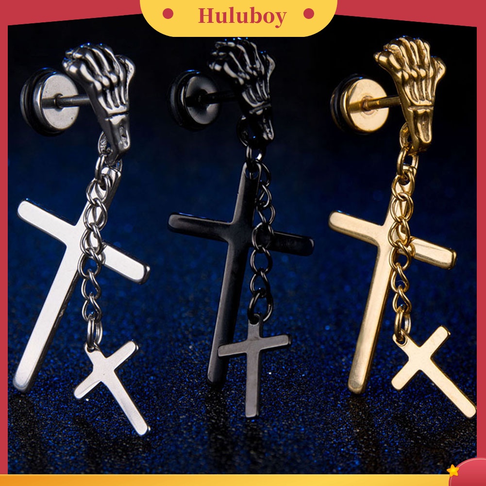 Hu Hu Hu Hu Hu Alat Bantu Pasang Kacamata♡ 1pc Anting Tusuk Gantung Wanita Desain Kaki Tengkoraksalib Ganda Gaya Unik Untuk Pesta Cocktailclub