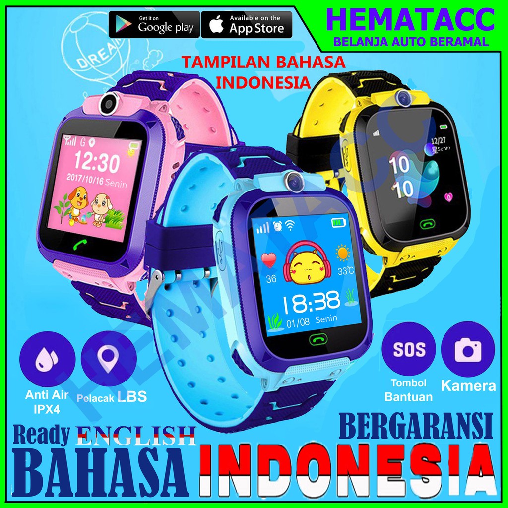  Jam  Tangan  Pintar Anak  Q12 Anti Air Bahasa Indonesia GPS 