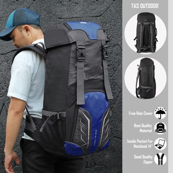 Justrue Tas Gunung Carrier 60 Liter Ransel Pendaki 60L Biru 307