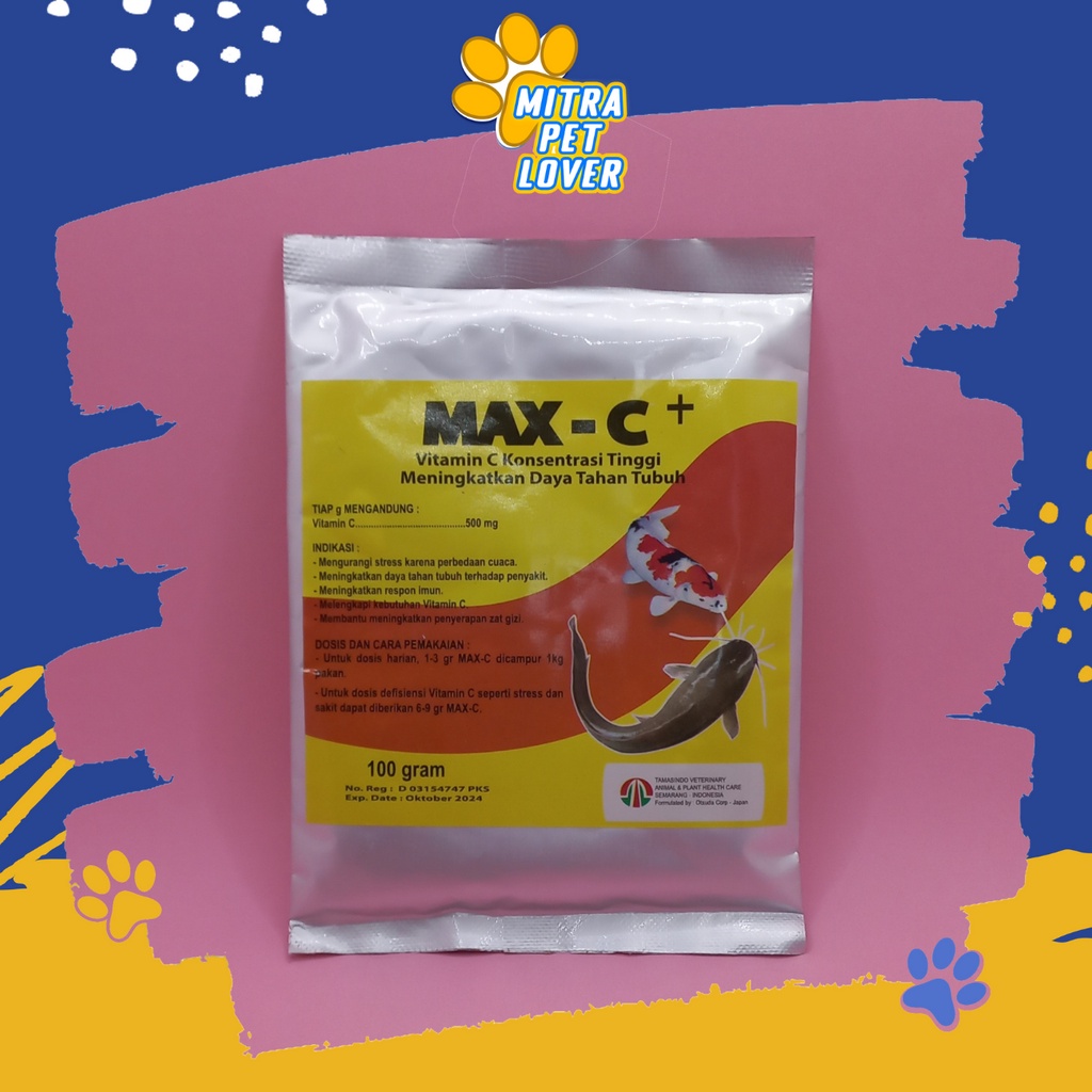 VITAMIN C IKAN  - MAX C PLUS KUNING - TINGKATKAN DAYA TAHAN TUBUH IMUNITAS &amp; PENYERAPAN GIZI IKAN FISH MAX-C KONSENTRAT TINGGI - KURANGI STRESS - MURAH GARANSI KUALITAS ASLI ORIGINAL - HEALTHCARE TAMASINDO OBAT KESEHATAN HEWAN PELIHARAAN MITRAPETLOVER