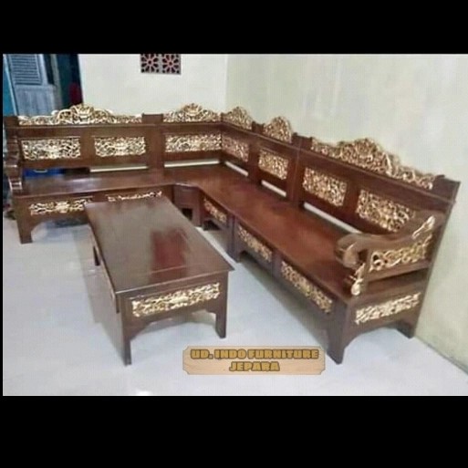 Kursi sudut ukir krawang kayu jati kursi dan meja kayu jati kursi tamu jati