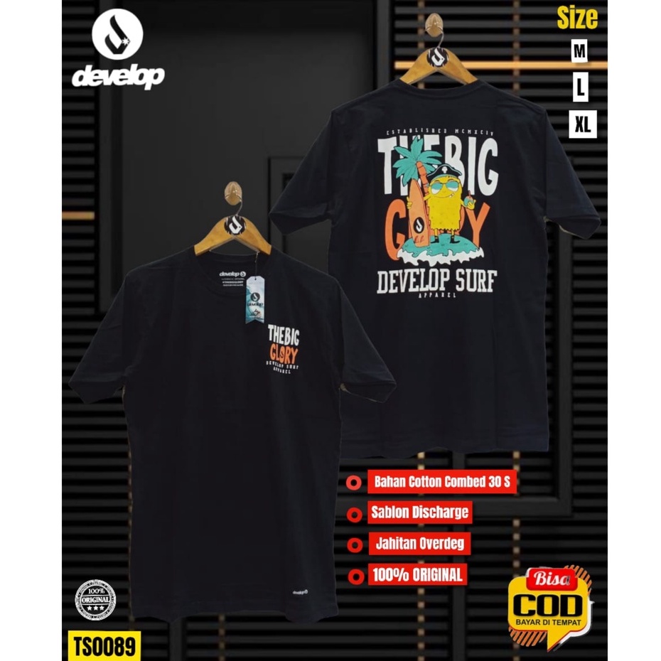 Kaos Pendek Surfing Pria Wanita Hitam Original Develop