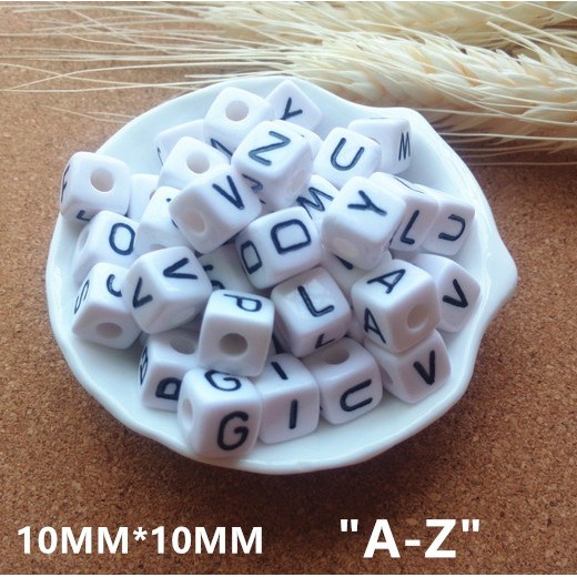 20pcs 10x10mm Manik-Manik Akrilik Bentuk Kotak Motif Huruf A-Z