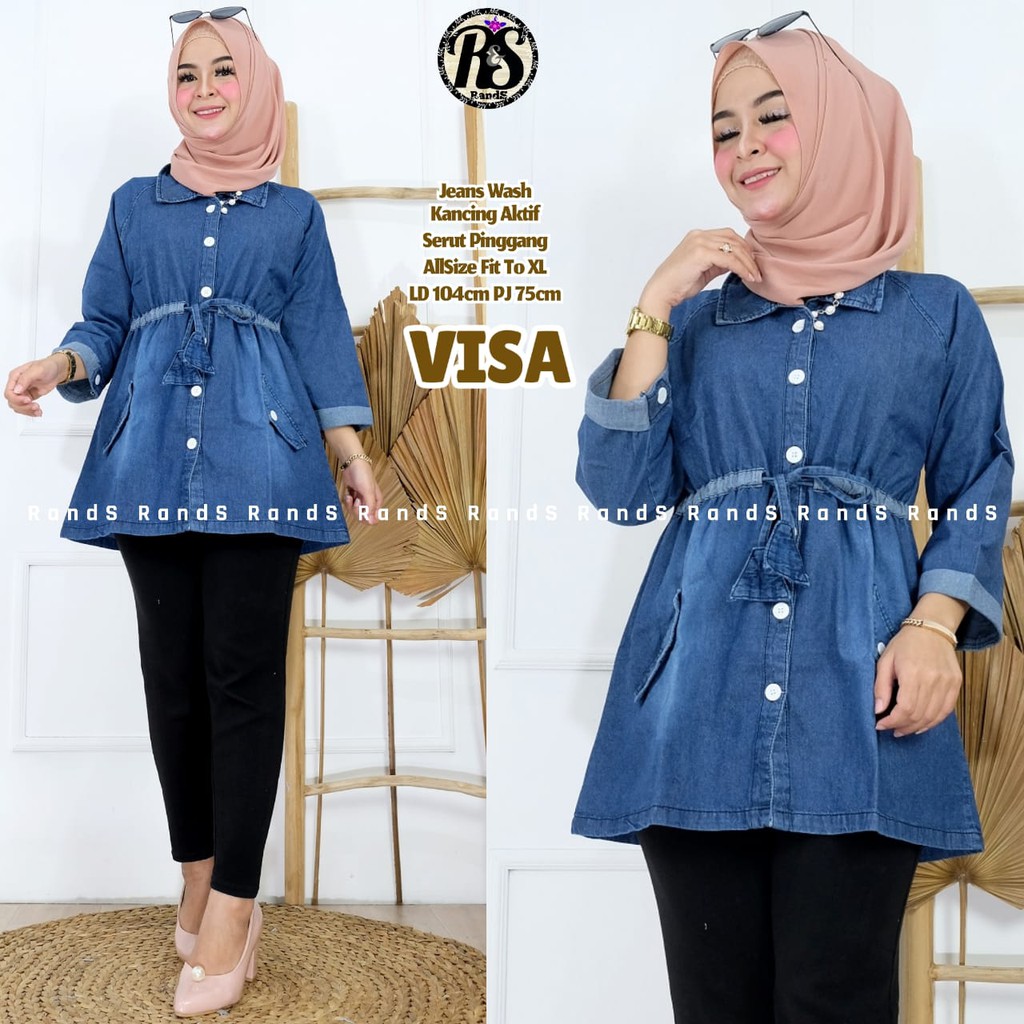 VISA TUNIK JEANS WASH ORI. ALL SIZE. PINGGANG SERUT